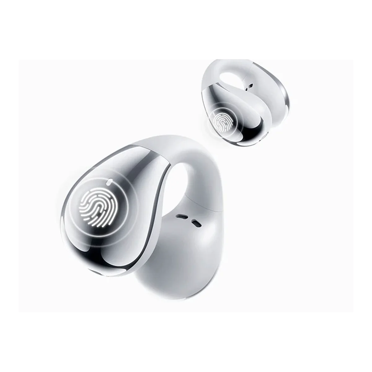 Auriculares QCY Crossky C30S prata em ângulo alternativo