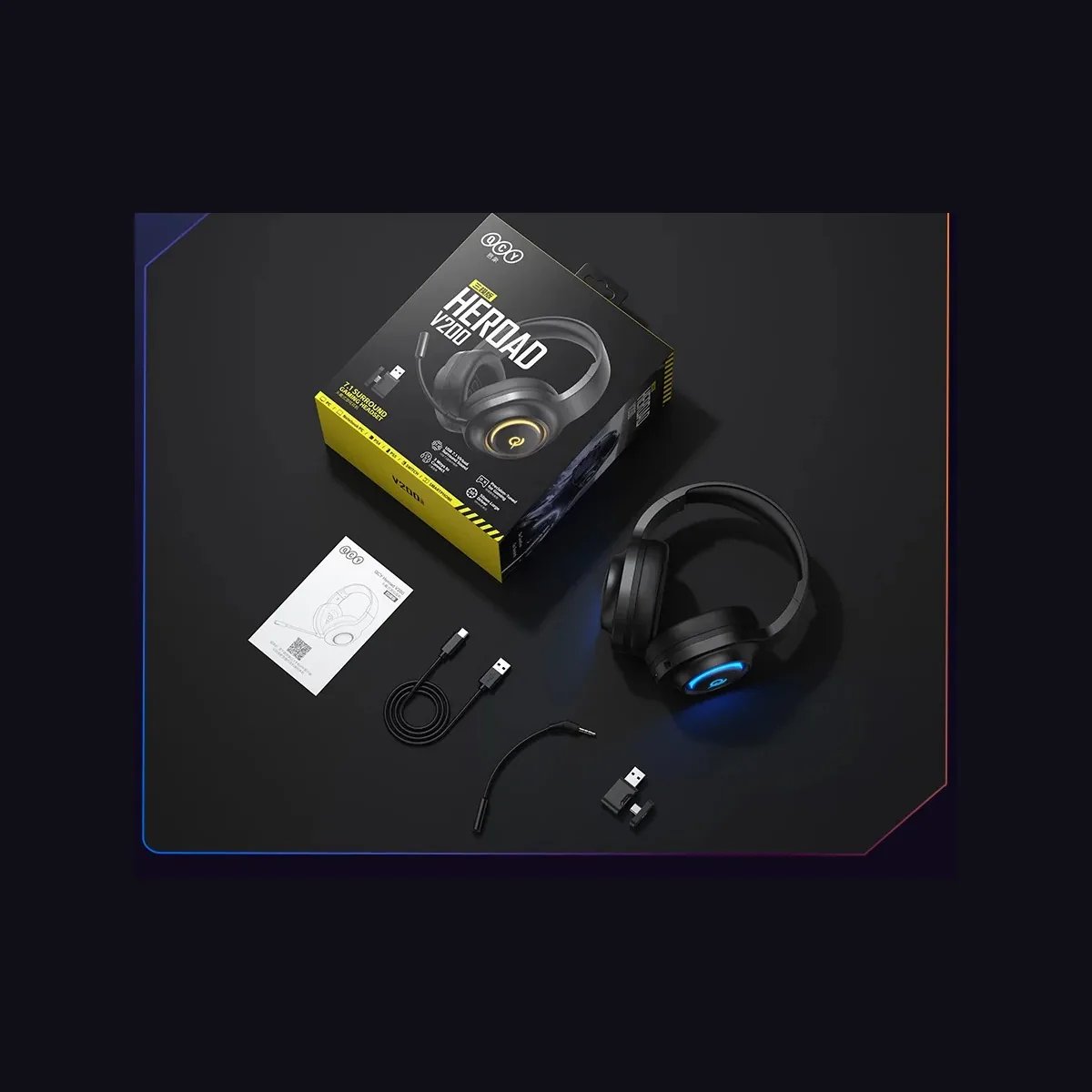 QCY Heroad V200 — Auscultadores Gaming — heroad v200 conjunto